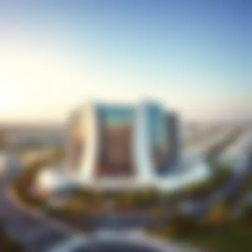 Aerial view of the Al Hudaiba Awards Building showcasing its unique architectural design