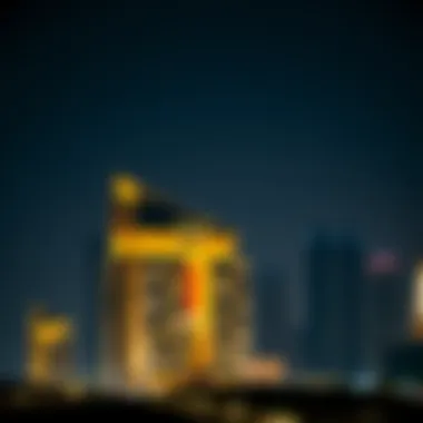 Illuminated Marvel Against the Dubai Skyline Night view of the Al Hudaiba Awards Building illuminated against the Dubai skyline
