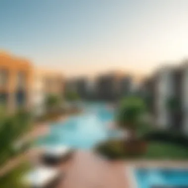 Community amenities in Al Reef Village including parks and pools
