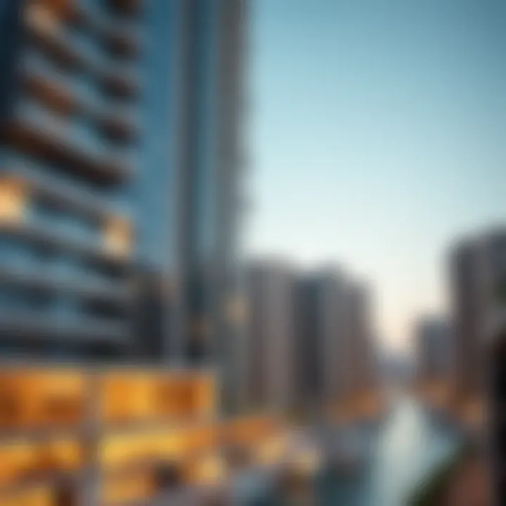 Close-up of a luxury residential tower showcasing modern design elements