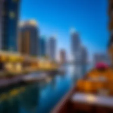 Panoramic view of Dubai Marina waterfront featuring outdoor lifestyle spaces