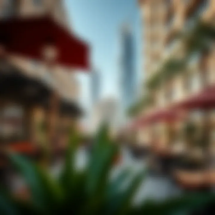 Vibrant lifestyle scene with cafes and recreational areas in Business Bay