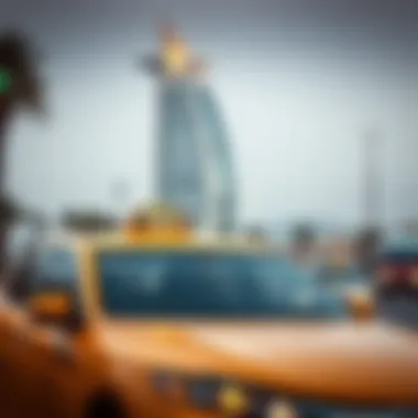 Dubai Taxi at Iconic Landmark Dubai taxi in front of a famous landmark