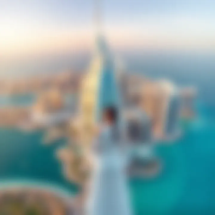 Panoramic view of Dubai skyline from Burj Al Arab terrace