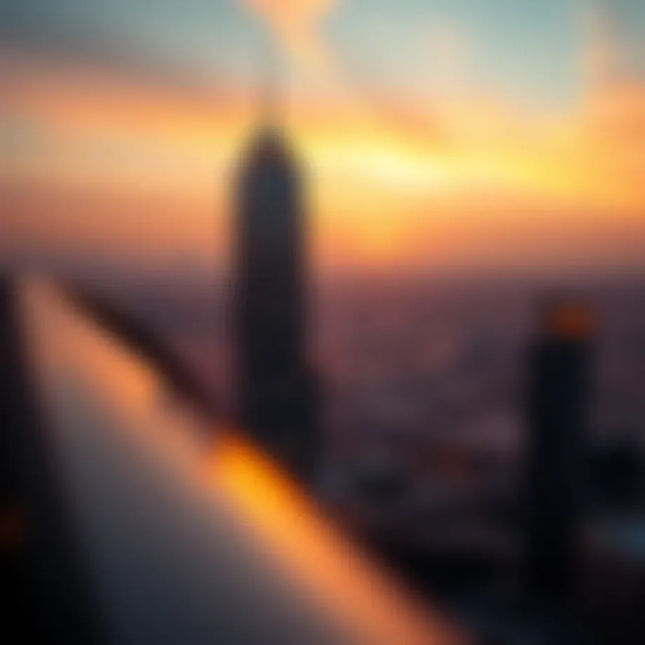 Stunning view of Deyaar Burlington Tower at sunset