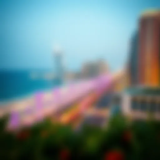 A panoramic view of Dubai Marina Beach showcasing its vibrant atmosphere and luxurious surroundings