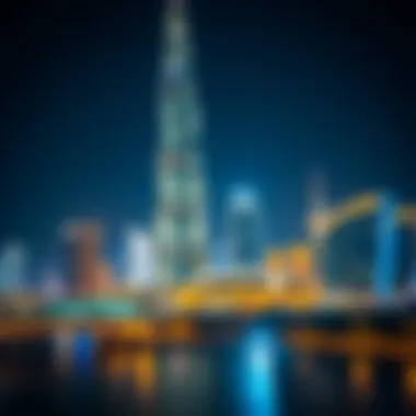 Night View of DWTC Night view of the Dubai World Trade Centre illuminated against the skyline