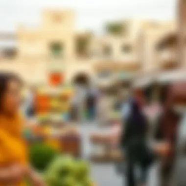 Cultural Marketplace in Al Seef Vibrant market scene in Al Seef reflecting cultural richness