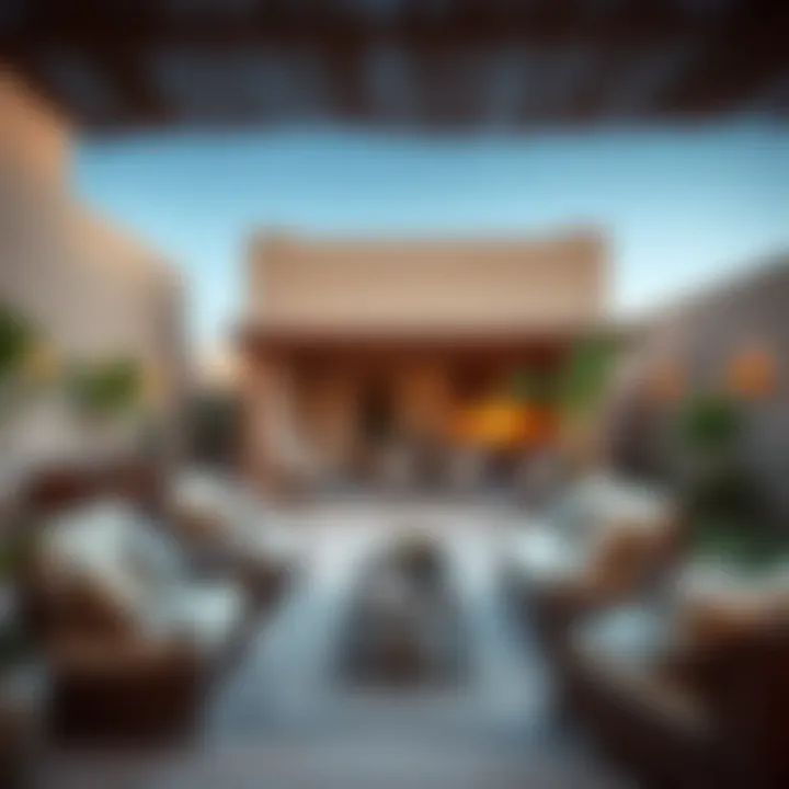 Relaxing outdoor setting with stylish furniture and decor in Aljada