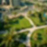 Aerial view of Barsha Park featuring lush greenery and walking paths