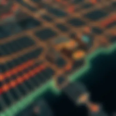 Dubai's Food Delivery Landscape An aerial view of Dubai highlighting food delivery hotspots and kitchen locations.