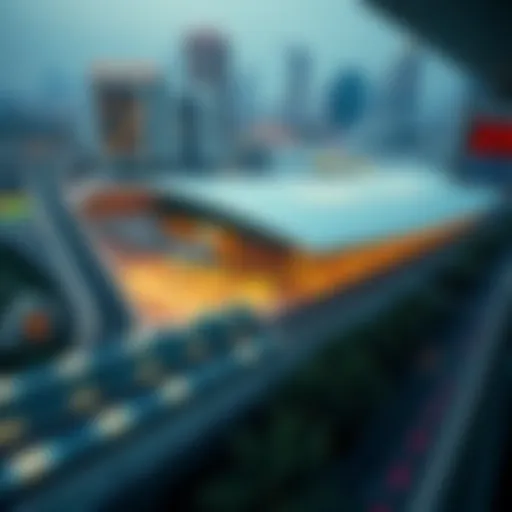 Aerial view of Dubai Sports City Metro Station showcasing its modern architecture