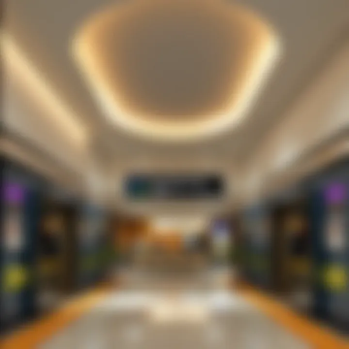 Interior view of the Dubai Sports City Metro Station featuring its amenities