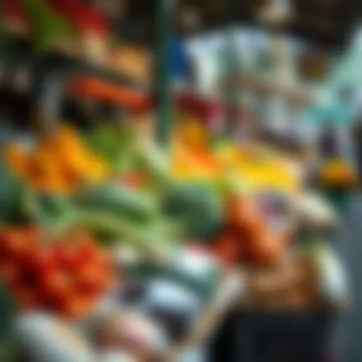 Colorful display of fresh organic fruits and vegetables at the market.