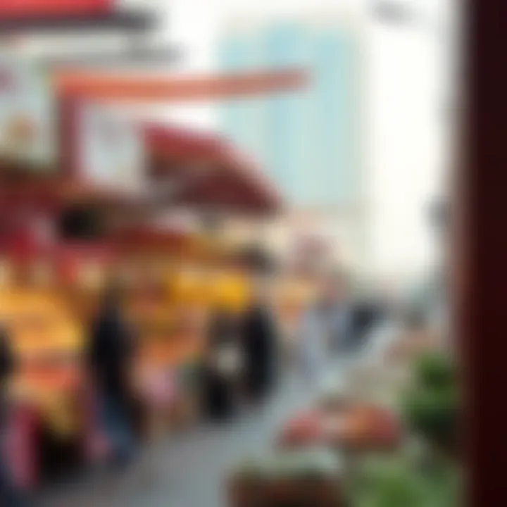 Vibrant market atmosphere with stalls and local vendors engaging with visitors.