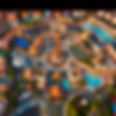 Aerial view of Global Village showcasing its layout and attractions