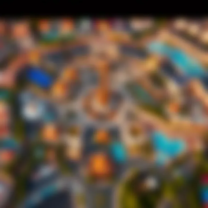 Aerial view of Global Village showcasing its layout and attractions