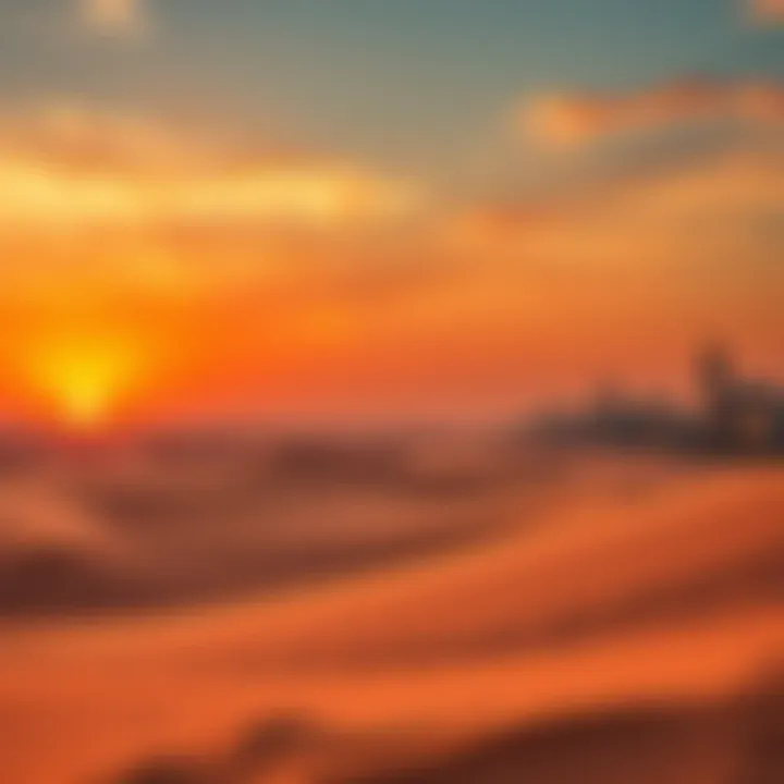 Sunset over Dubai's sandy terrains, illustrating serene lifestyle and investment potential