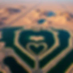 Aerial view of Love Lake Al Qudra showcasing the heart-shaped lakes
