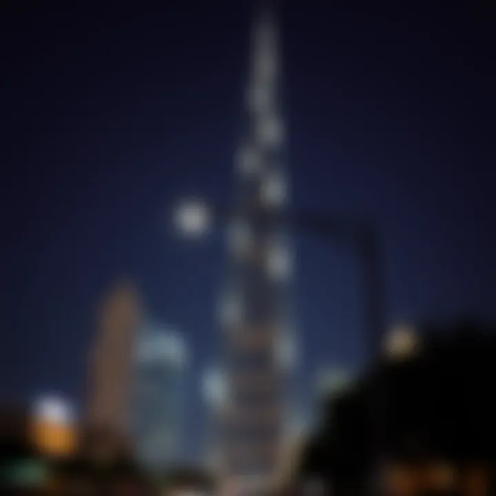The Burj Khalifa shining against the night sky
