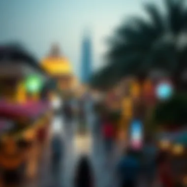 Global Village Evening Vibes Vibrant atmosphere of the Global Village during evening hours