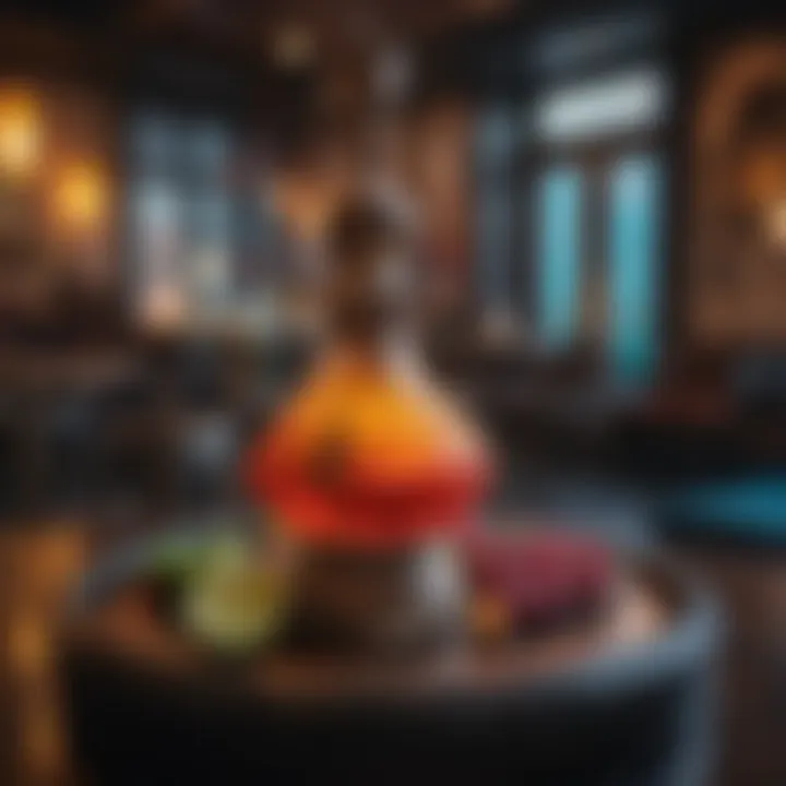 Colorful shisha flavors displayed at a vibrant venue