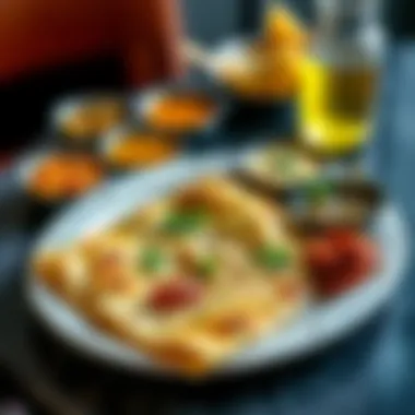 Dosa served with assorted chutneys and sambar