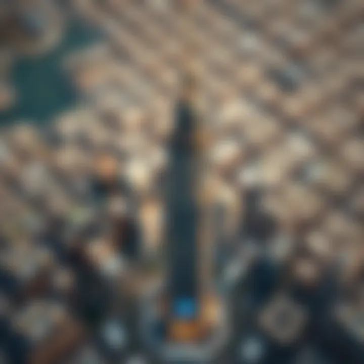 Aerial view showcasing the Dubai Festival Tower's impact on the surrounding urban environment.