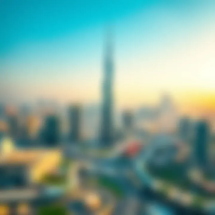 A panoramic view of Dubai Festival Tower amidst the vibrant cityscape of Dubai.