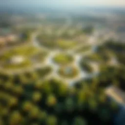 Aerial view of Dubai's largest park showcasing its expansive greenery