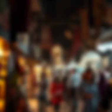 A bustling scene within the Spice Souk, capturing the energy of shoppers