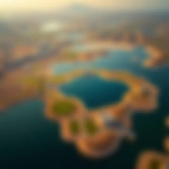Aerial view showcasing the lake's integration within the landscape