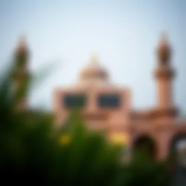 Cultural Landmark with Prayer Information Cultural landmark in Dubai with prayer times sign