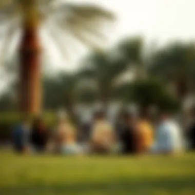 Observing Prayers in Dubai's Public Spaces Community prayer gathering in a park