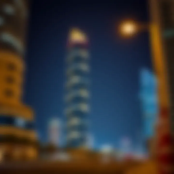Night view of Jamal Tower illuminated