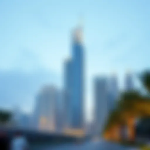 Stunning view of Jamal Tower against the Dubai skyline