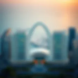 Stunning aerial view of The Arch Dubai showcasing its unique architectural design