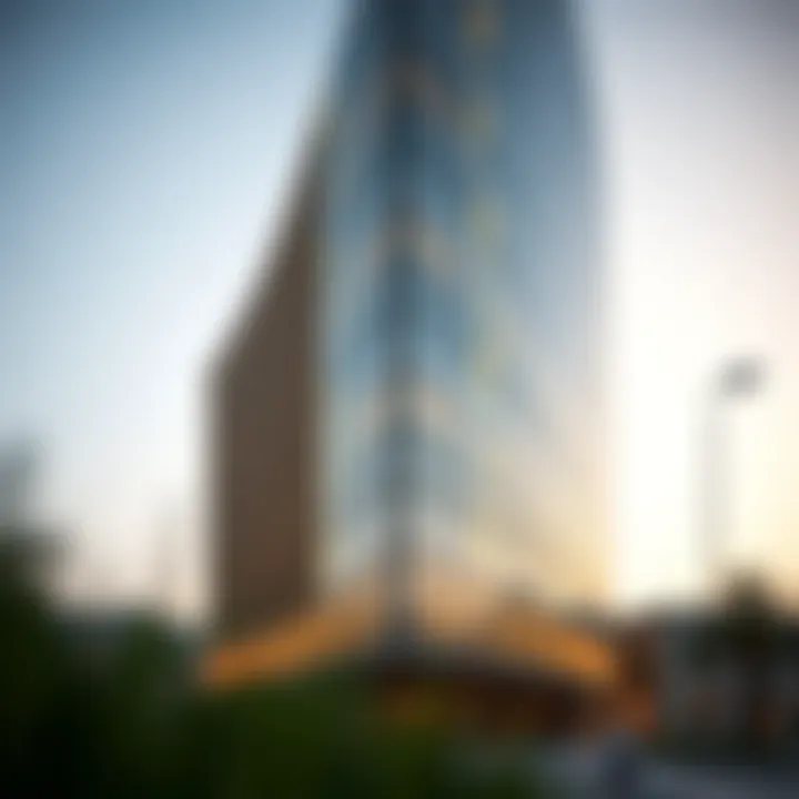 Close-up of the intricate facade elements highlighting modern design