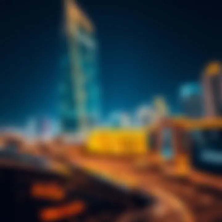 Nighttime illumination of Wasl Crystal reflecting the vibrant Dubai skyline