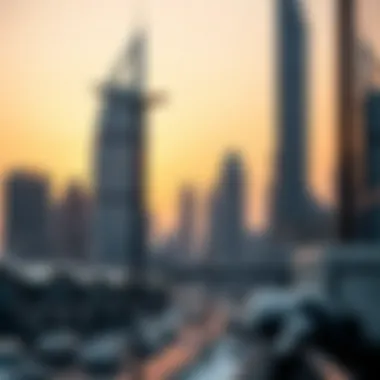 Luxurious Dubai skyline with winter sunset backdrop